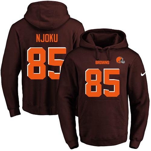 Nike Browns #85 David Njoku Brown Name & Number Pullover NFL Hoodie - Click Image to Close